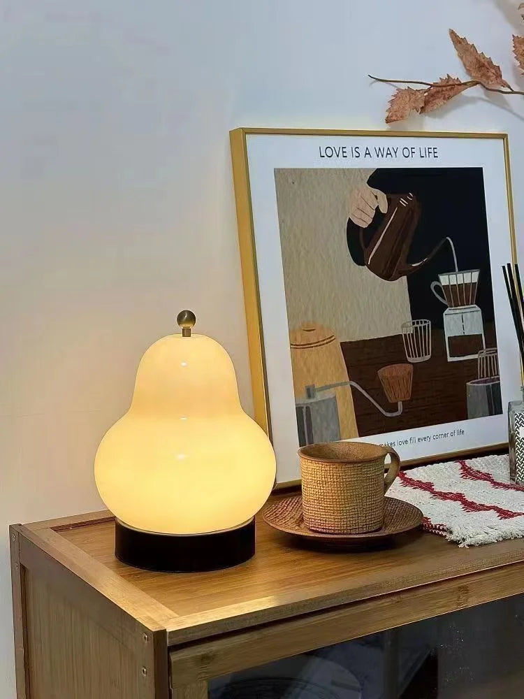 Cream pear table lamp, bedroom bedside lamp, glass charging touch portable night light